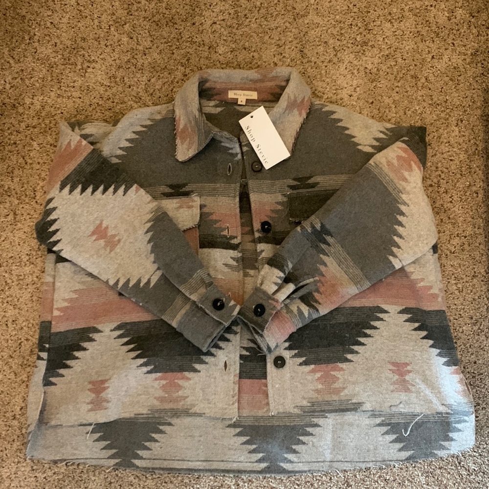 Shop Stevie Pink and Grey Aztec Jacket